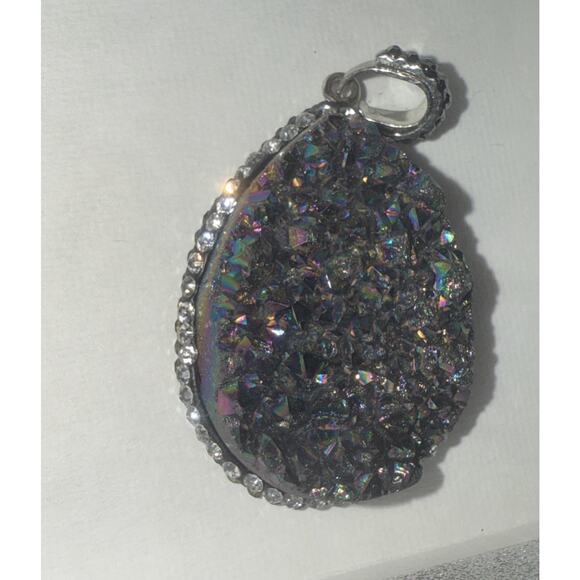 Druzy Pendant Sterling Silver Purple Blue Green Gemstone Beautiful - Picture 3 of 6
